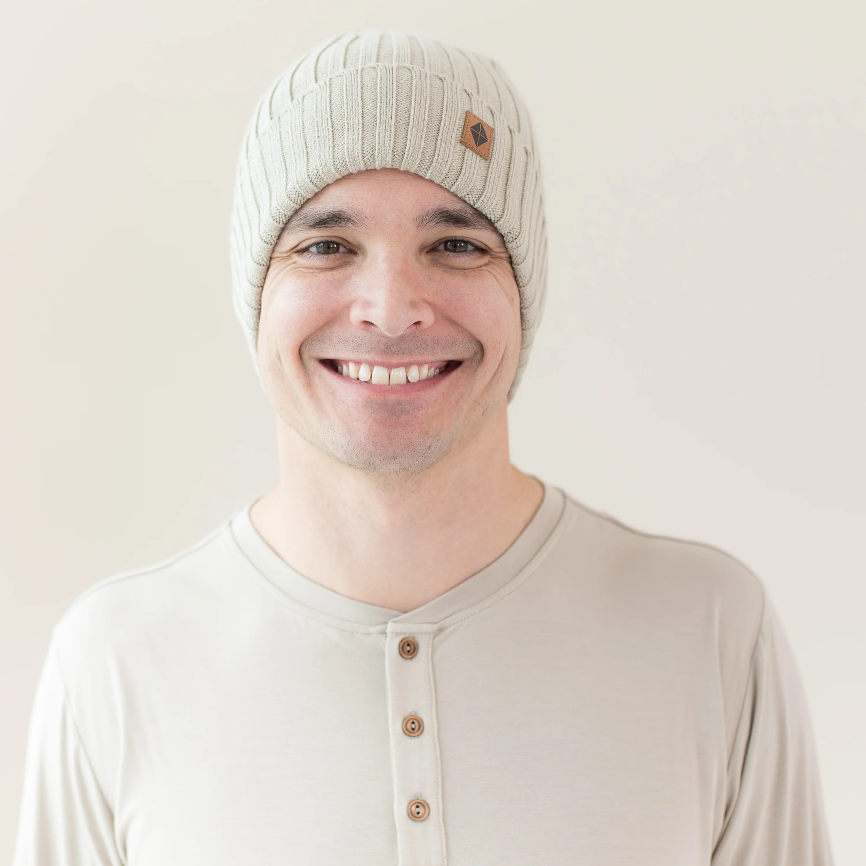Chunky Knit Adult Ribbed Beanie in Almond