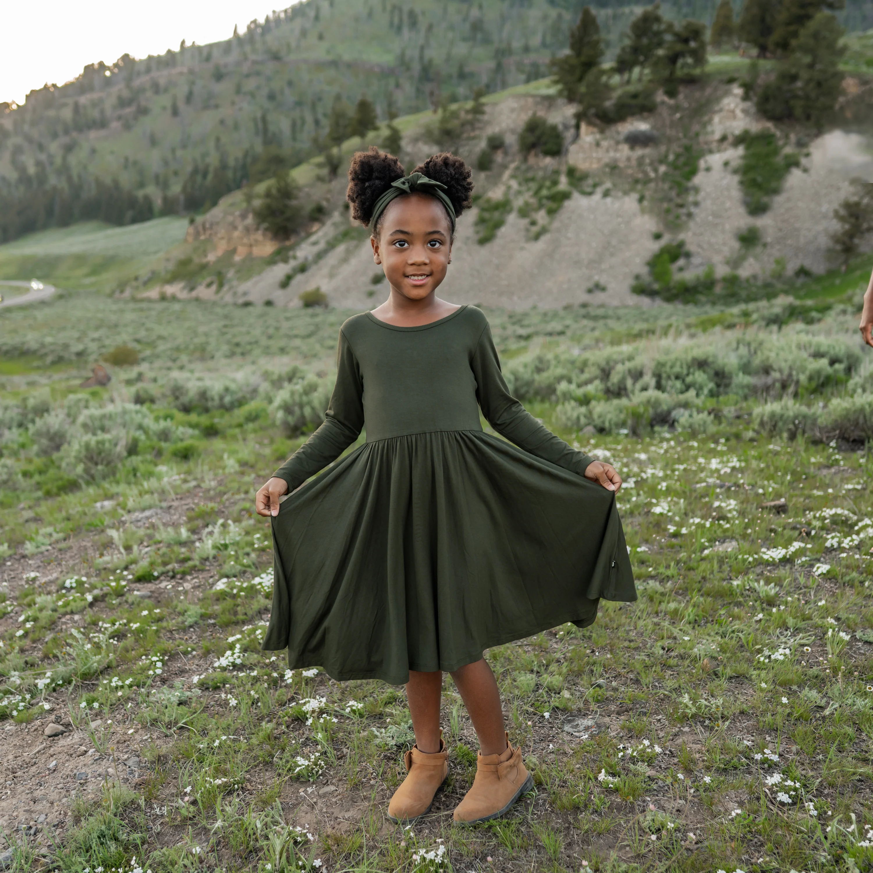 Long Sleeve Twirl Dress in Fir