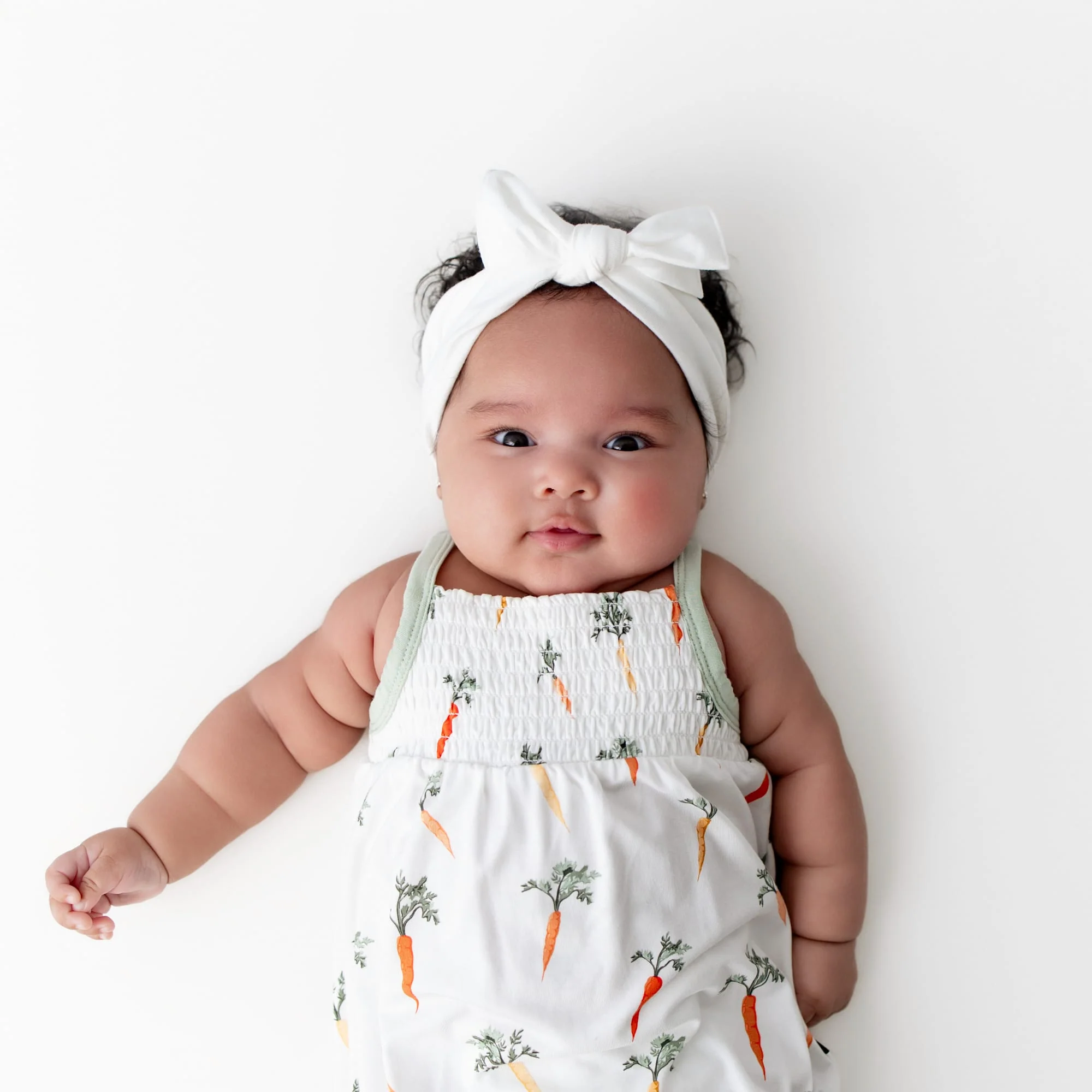 Smocked Bubble Romper in Carrot - Image 3