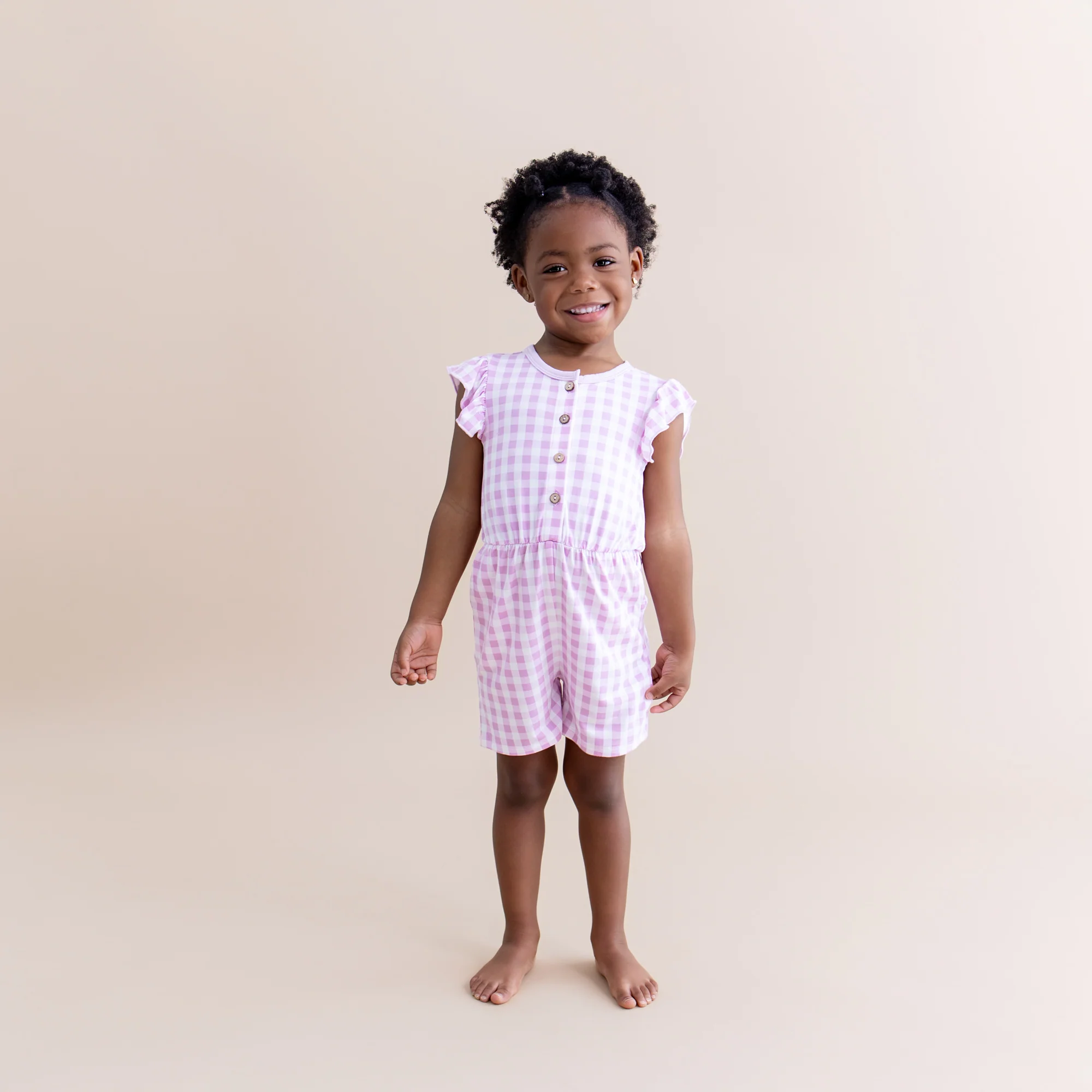 Flutter Sleeve Romper in Gingham Thistle