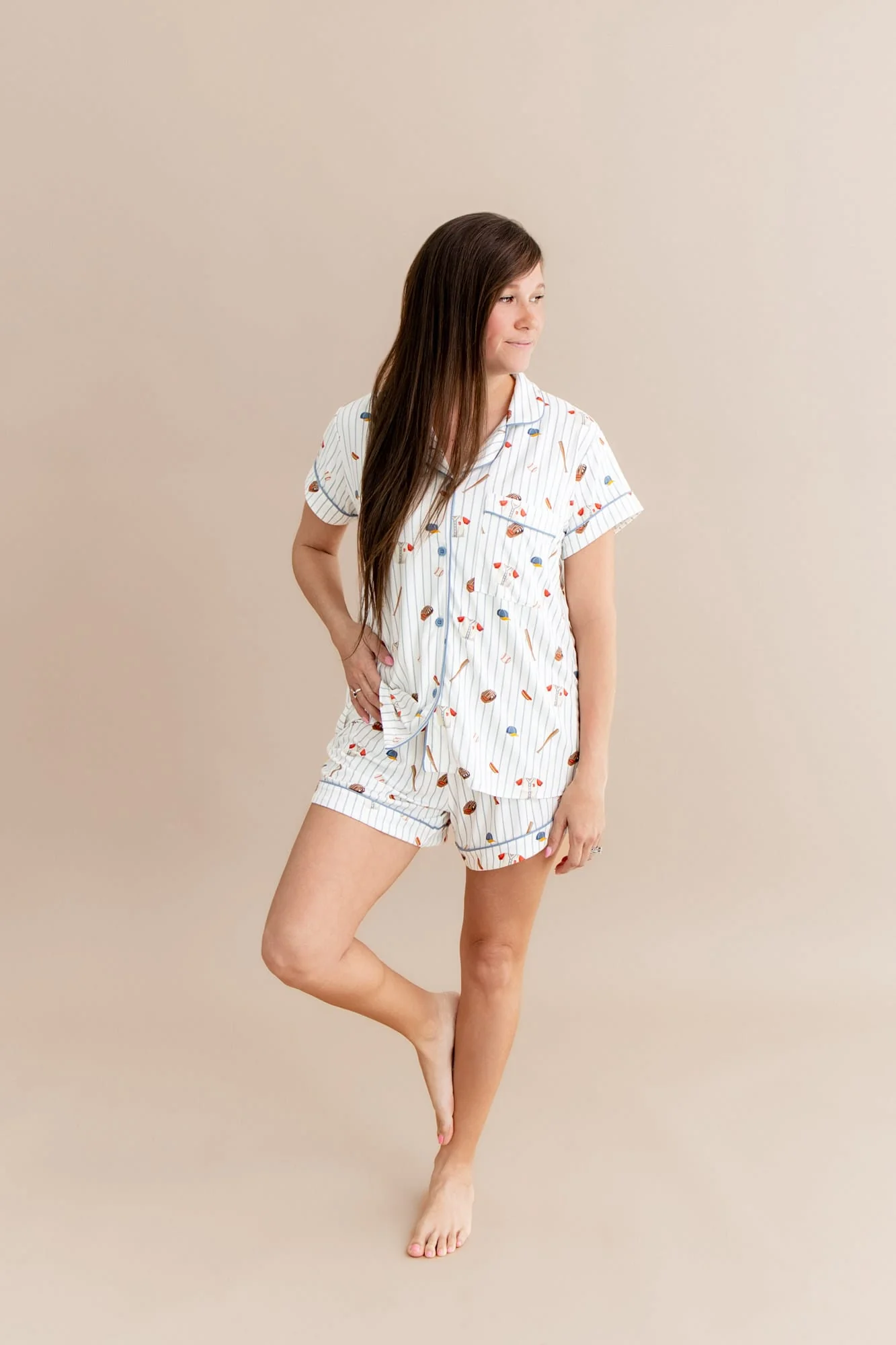 Women's Short Sleeve Pajama Set in Home Run - Image 3