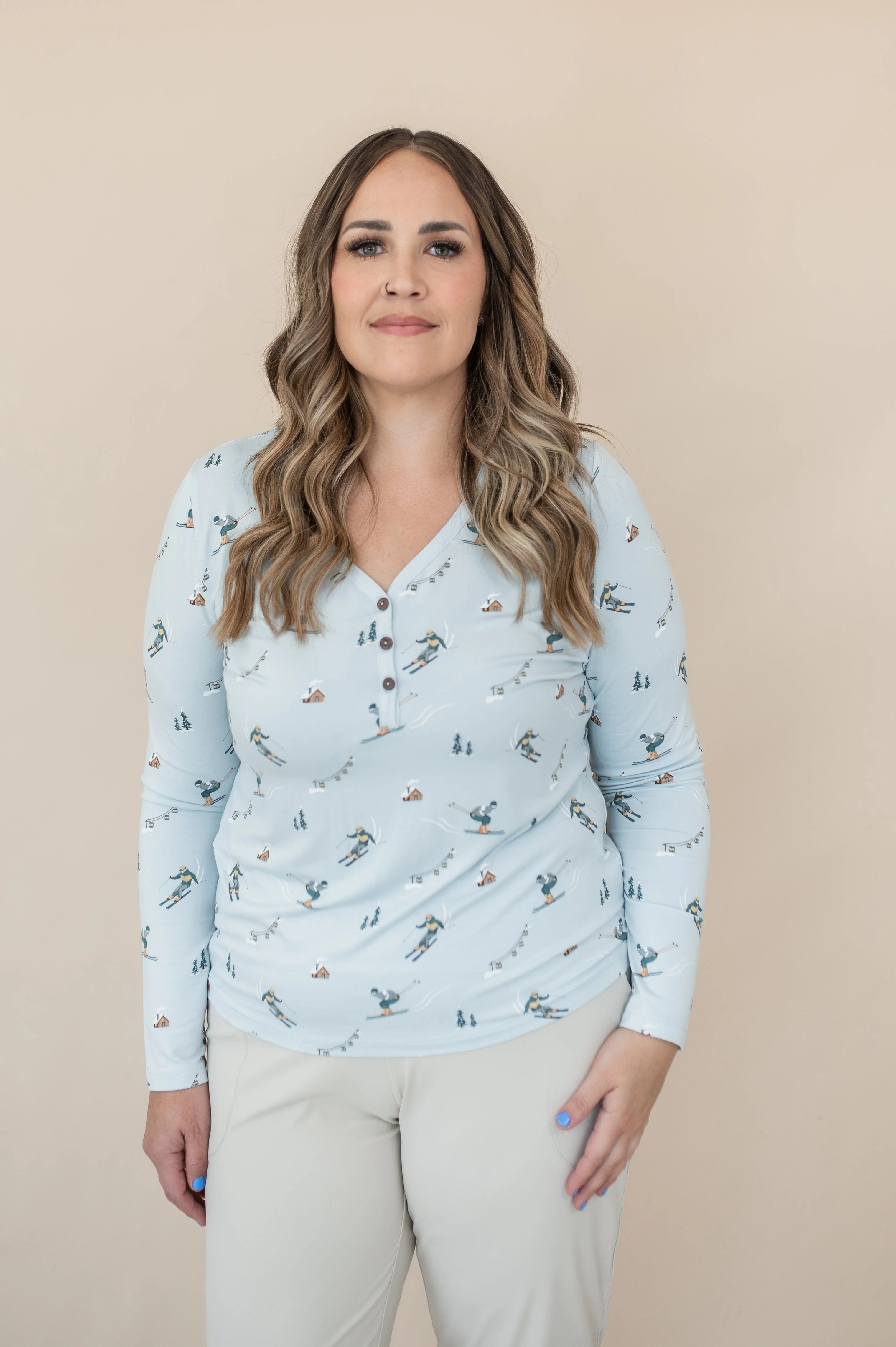 Women's Long Sleeve Henley Tee in Ski