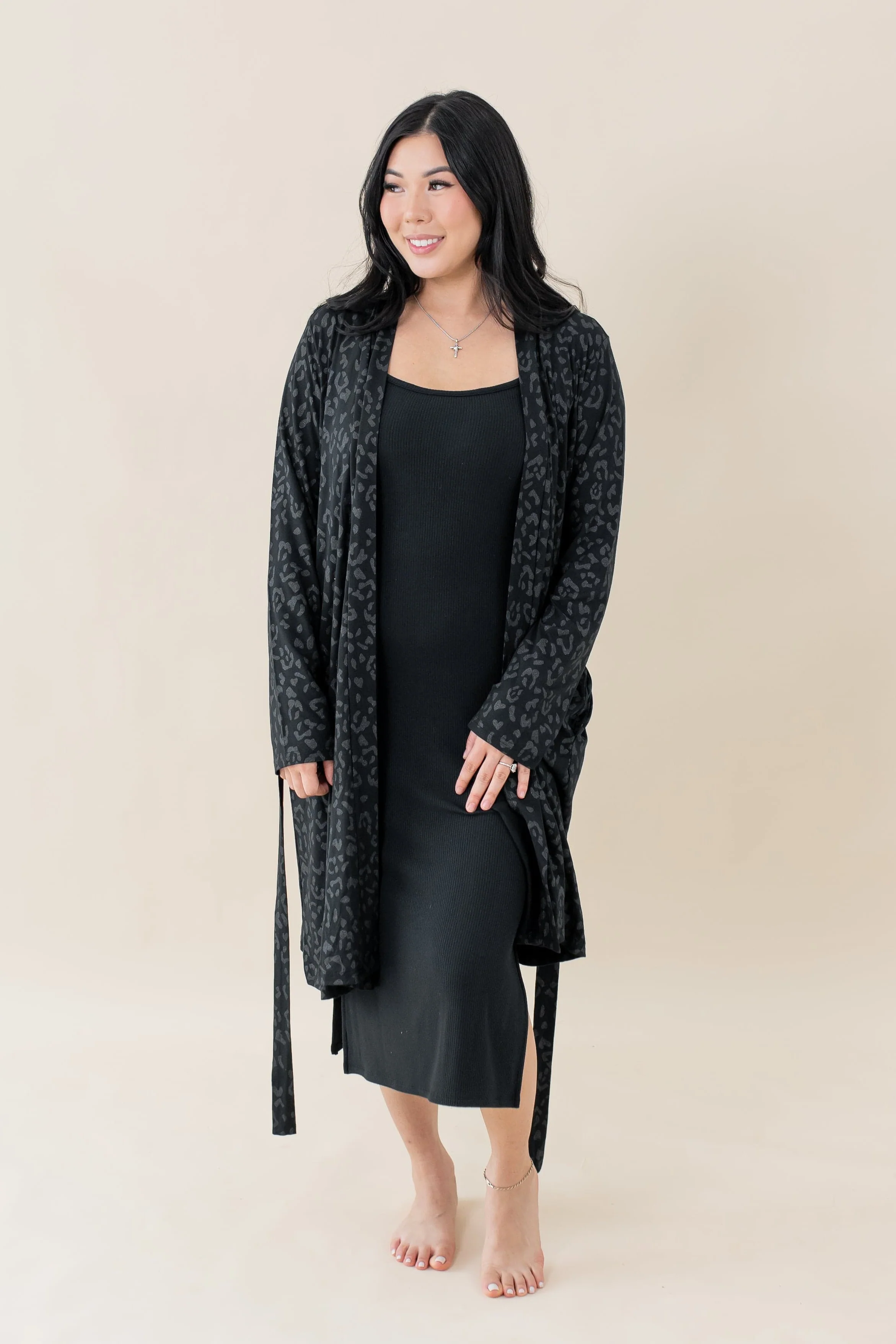 Women's Lounge Robe in Midnight Leopard - Image 2